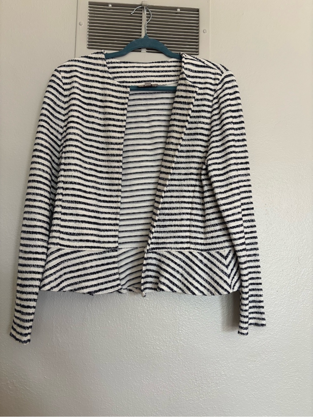 LOFT Black & White Striped Open-Front Blazer